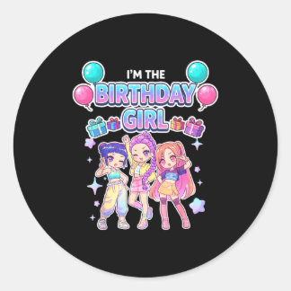 Adesivo Redondo A menina do aniversário fofa chibi kpop engraçado
