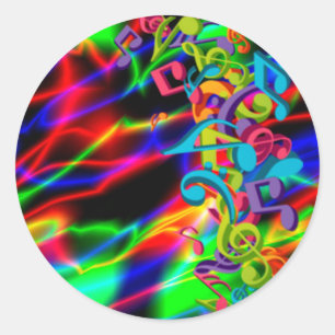 Adesivo Redondo a música colorida nota o fundo brilhante de néon