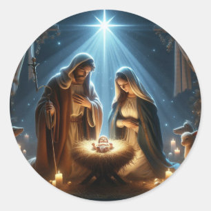 Adesivo Redondo A Natividade - Mary Joseph e Baby Jesus