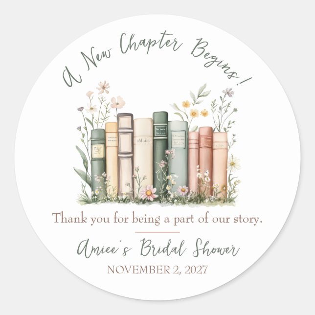 Adesivo Redondo A New Chapter Begins! Bridal Shower Favor (Frente)