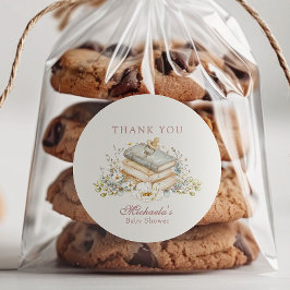 Adesivo Redondo A New Chapter Begins Rustic Book Theme Baby Shower