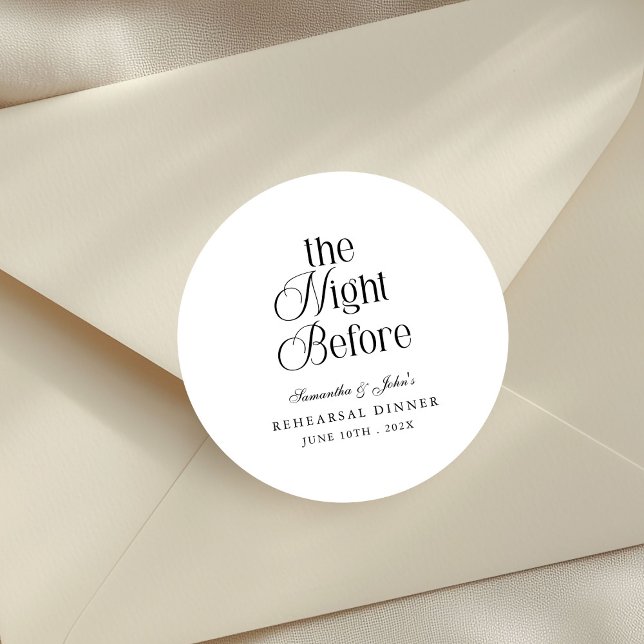 Adesivo Redondo A Noite Antes do Jantar de Rehearsal Moderno e Ele (Criador carregado)