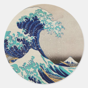 Adesivo Redondo A onda do Excelente na vintagem de Kanagawa