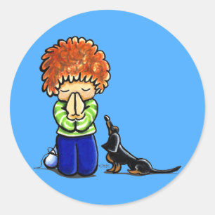 Adesivo Redondo A oração Partners o Dachshund do menino B/T