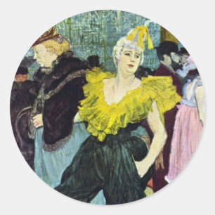 Adesivo Redondo A Palhaça (Palhaço) Cha-U-Kao por Toulouse Lautrec