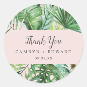 Adesivo Redondo A palma tropical selvagem   cora obrigado que voc