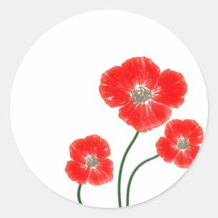 Adesivo Redondo A papoila vermelha brilhante bonita floresce a