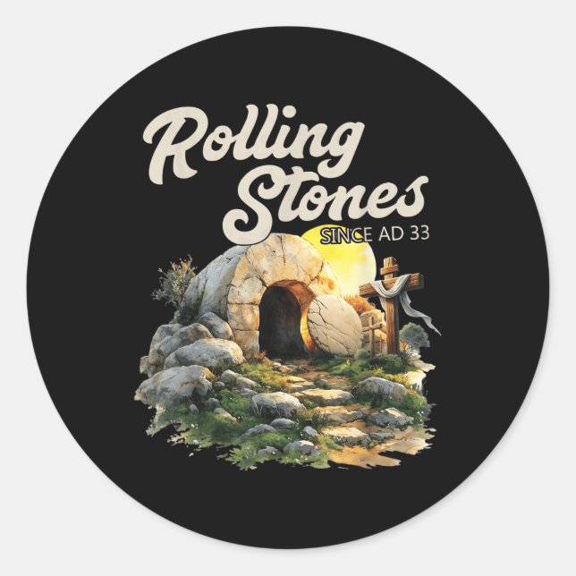 Adesivo Redondo A Pedra Foi Afastada, Ele Está Vivo Cristo Retro. (Frente)