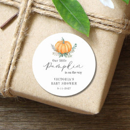 Adesivo Redondo A Pequena Abóbora está a caminho do Chá de fraldas