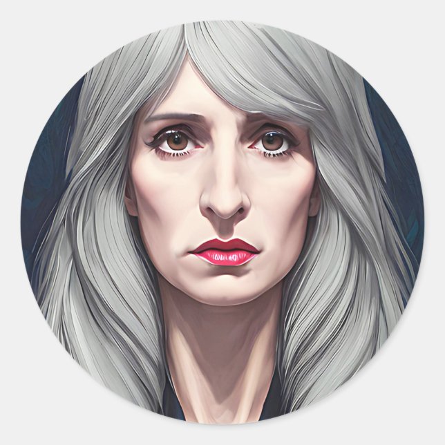 Adesivo Redondo A pintura da fantasia da bruxa-velha protetora (Frente)