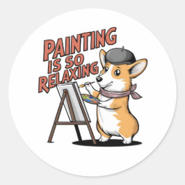 Adesivo Redondo A Pintura É Tão Relaxante, Autocolantes De Corgi