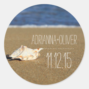 Adesivo Redondo A praia acena o favor Wedding da areia do