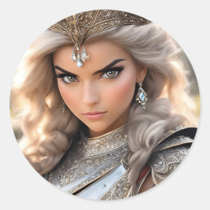 Adesivo Redondo A princesa na armadura é uma bela visão. Ela..