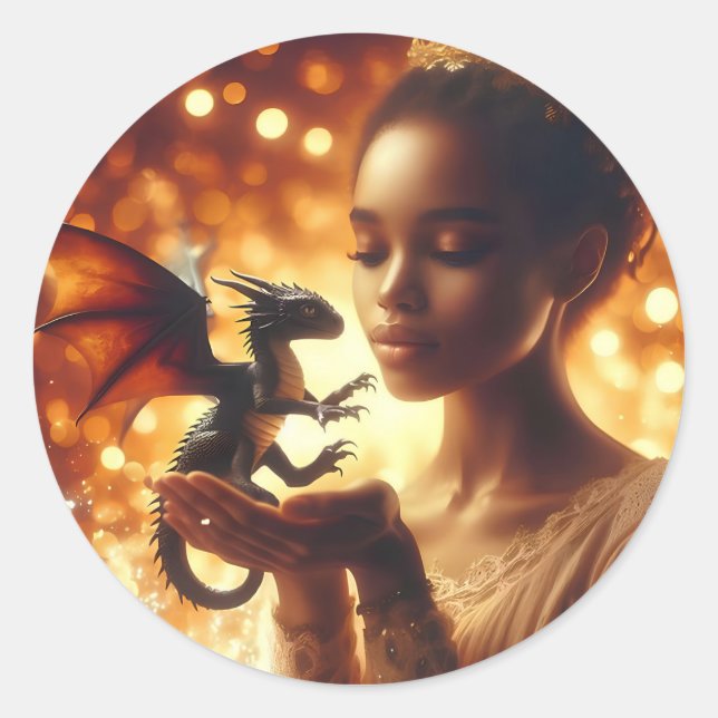 Adesivo Redondo  a princess and her baby dragon (Frente)