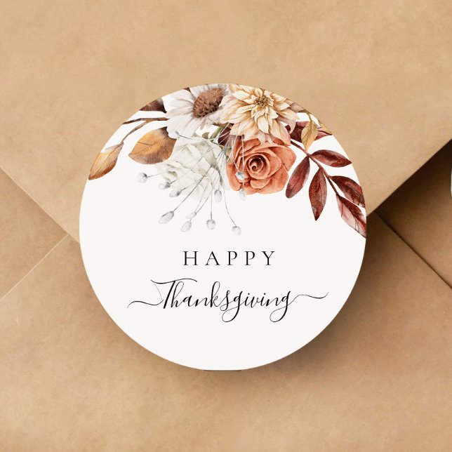 Adesivo Redondo A queda elegante deixa feliz dia de graças (Elegant Fall Leaves Happy Thanksgiving Classic Round Sticker)