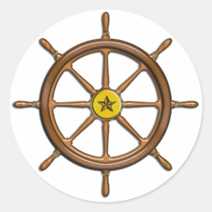Adesivo Redondo A roda do navio de madeira
