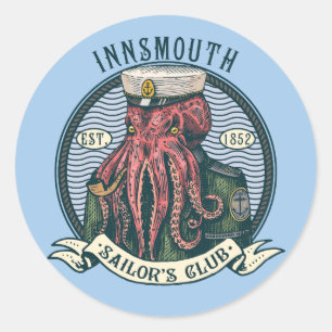 Adesivo Redondo A sombra sobre o nsmouth Lovecraft Cthulhu Sailor