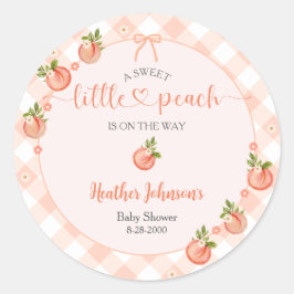 Adesivo Redondo A Sweet Little Peach Gingham Baby Shower