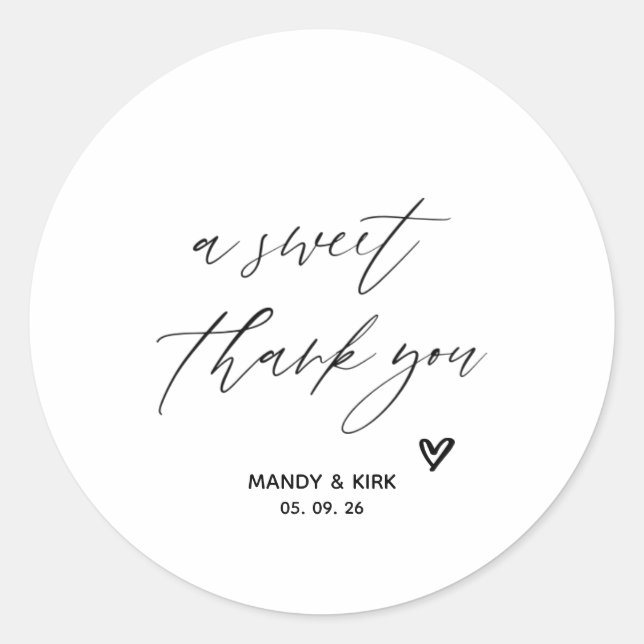 Adesivo Redondo A Sweet Thank You Minimalist Wedding Sweet Favor  (Frente)