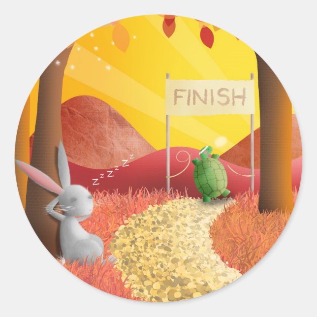 Adesivo Redondo A tartaruga e a lebre - autocolantes (Frente)