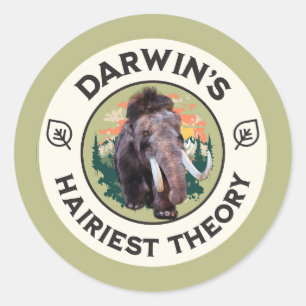 Adesivo Redondo A Teoria mais Hairiest de Darwin Wooly Mammoth