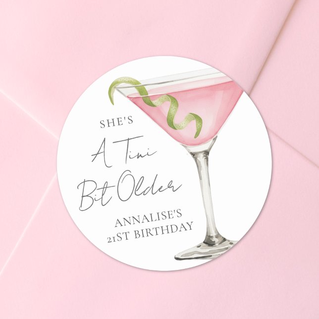 Adesivo Redondo A Tini Bit Older Martini Birthday (A Tini Bit Older Martini Birthday Classic Round Sticker)