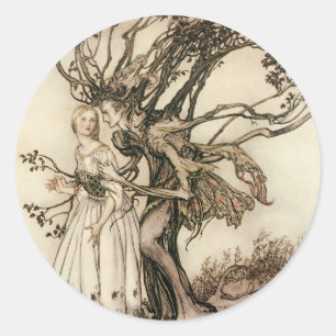 Adesivo Redondo A Velha Mulher na Madeira por Arthur Rackham