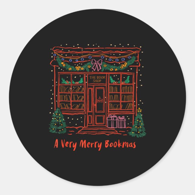 Adesivo Redondo A Very Merry Bookmas Cozy Christmas Bookstore Holi (Frente)