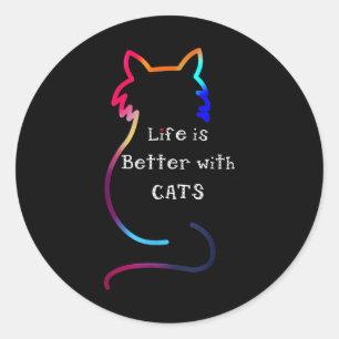 Adesivo Redondo A Vida De Gato É Melhor Com Gatos Coloridos