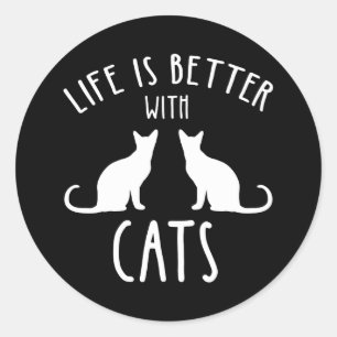 Adesivo Redondo A Vida É Melhor Com Gatos
