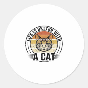 Adesivo Redondo A Vida É Melhor Com Um Gato Camisa Vintage De Gato