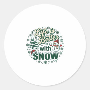 Adesivo Redondo A Vida É Melhor Neve Natal Boneco De Neve Árvores