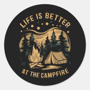 Adesivo Redondo A Vida É Melhor No Camping Da Fogueira Acampamento