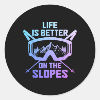 Adesivo Redondo A Vida É Melhor No Esqui De Esqui De Slopes No Win
