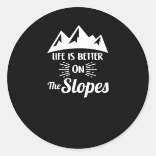 Adesivo Redondo A Vida É Melhor No Esqui De Slopes E Neve