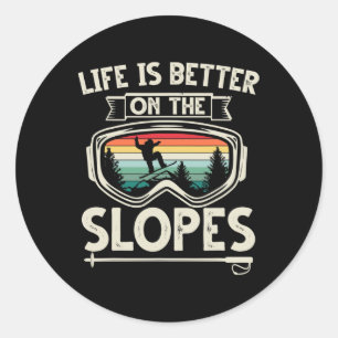 Adesivo Redondo A Vida É Melhor No Slopes Ski Retro Snowboard