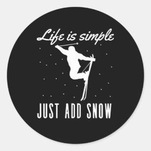 Adesivo Redondo A Vida é Só Neve Adicione Snowboard Vintage