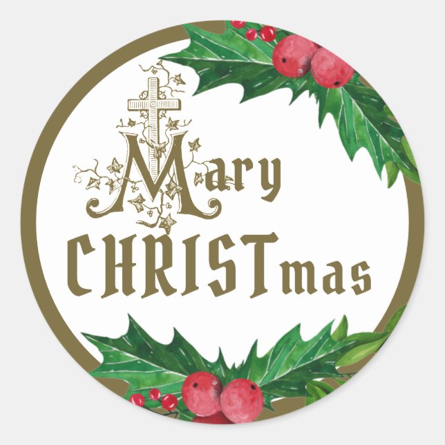 Adesivo Redondo A Virgem Católica Religiosa da Mary Cross (Frente)