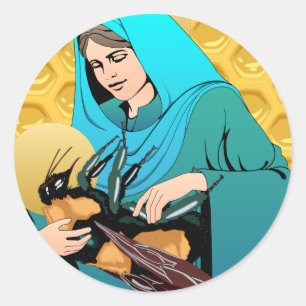 Adesivo Redondo A Virgem Maria Madonna & Bumble a abelha