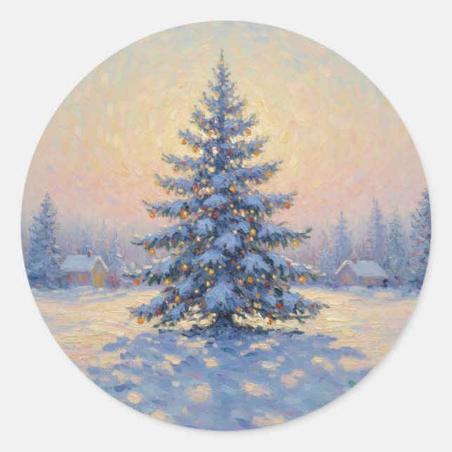 Adesivo Redondo A wonderful Monet-style Christmas tree (Frente)