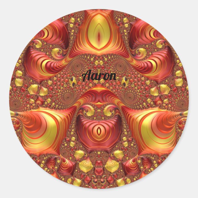 Adesivo Redondo AARON ~ Red Brown Yellow Design Fractal ~ (Frente)