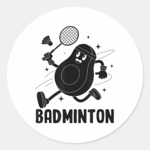 Adesivo Redondo Abacate Jogando Badminton Comida Vegetariana Saudá