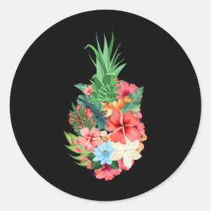 Adesivo Redondo Abacaxi Aloha Praias Verão - Flores Tropicais