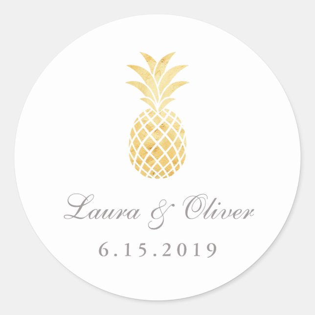 Adesivo Redondo Abacaxi de ouro tropical (Frente)