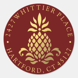 Adesivo Redondo Abacaxi Dourado Endereço Com Iniciais
