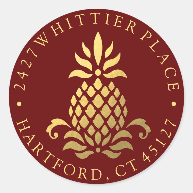 Adesivo Redondo Abacaxi Dourado | Endereço Com Iniciais (Frente)