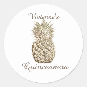 Adesivo Redondo Abacaxi Dourado Quinceanera