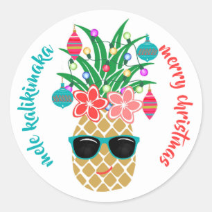 Adesivo Redondo Abacaxi Havaiano Tropical Mele Kalikimaka