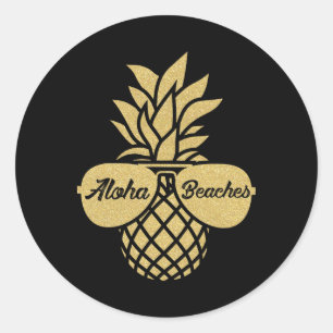 Adesivo Redondo Abacaxi Pulga Camisa Aloha Praias Havaí H