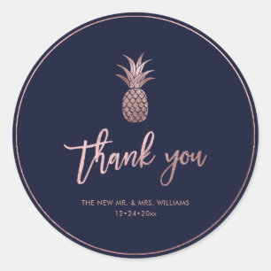 Adesivo Redondo Abacaxi, Rosa Faux Dourado Obrigado Cor DIY